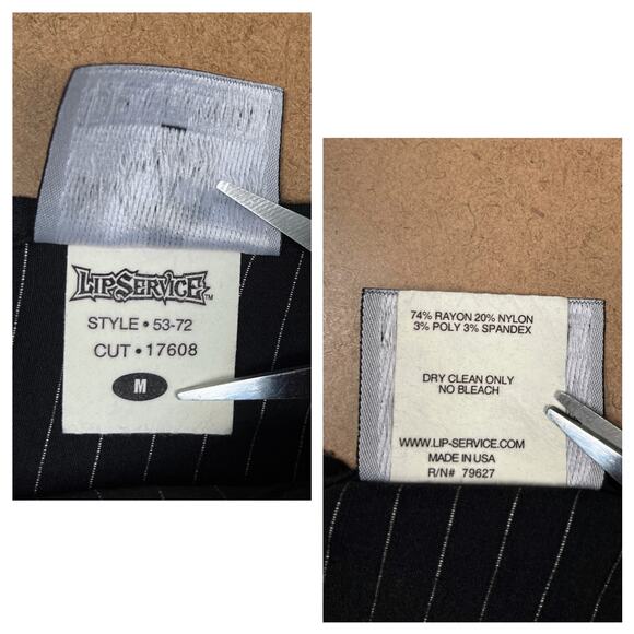 Vintage Lip Service Gangsta Pranksta Pinstripe Black Mini Skirt Medium Y2K Goth - Picture 10 of 15